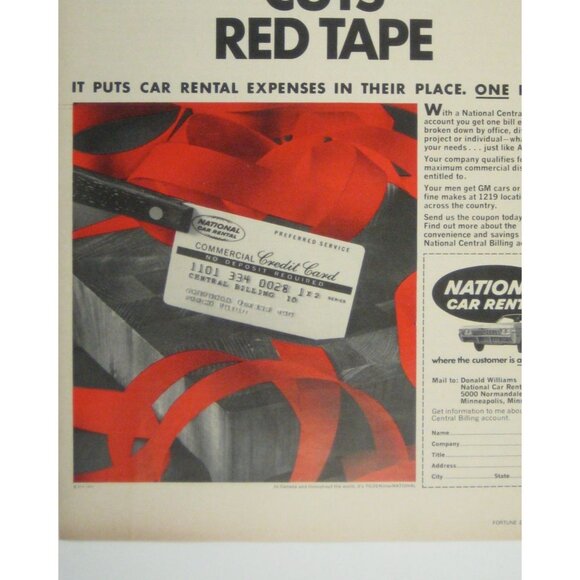 National Car Rental 1967 Ad Print Green Card Cuts Red Tape - Picture 2 of 2